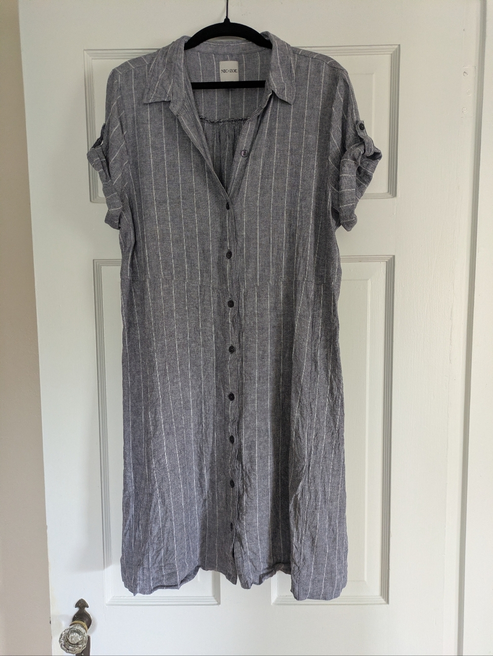NIC+ZOE Linen Shirtdress | Short Sleeve Chambray Button Mini | M